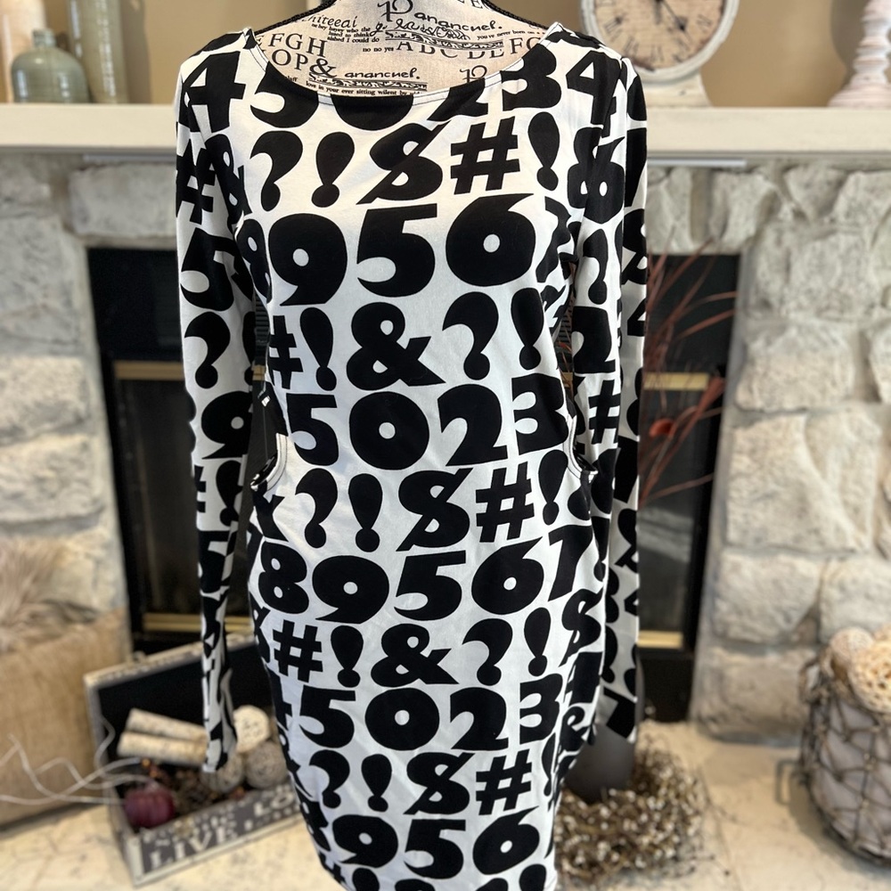 Black and White Long Sleeve Bodycon Dress